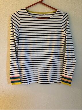 Boden Black & White Striped Long-Sleeve Tee with Colorful Cuffs 4 XS